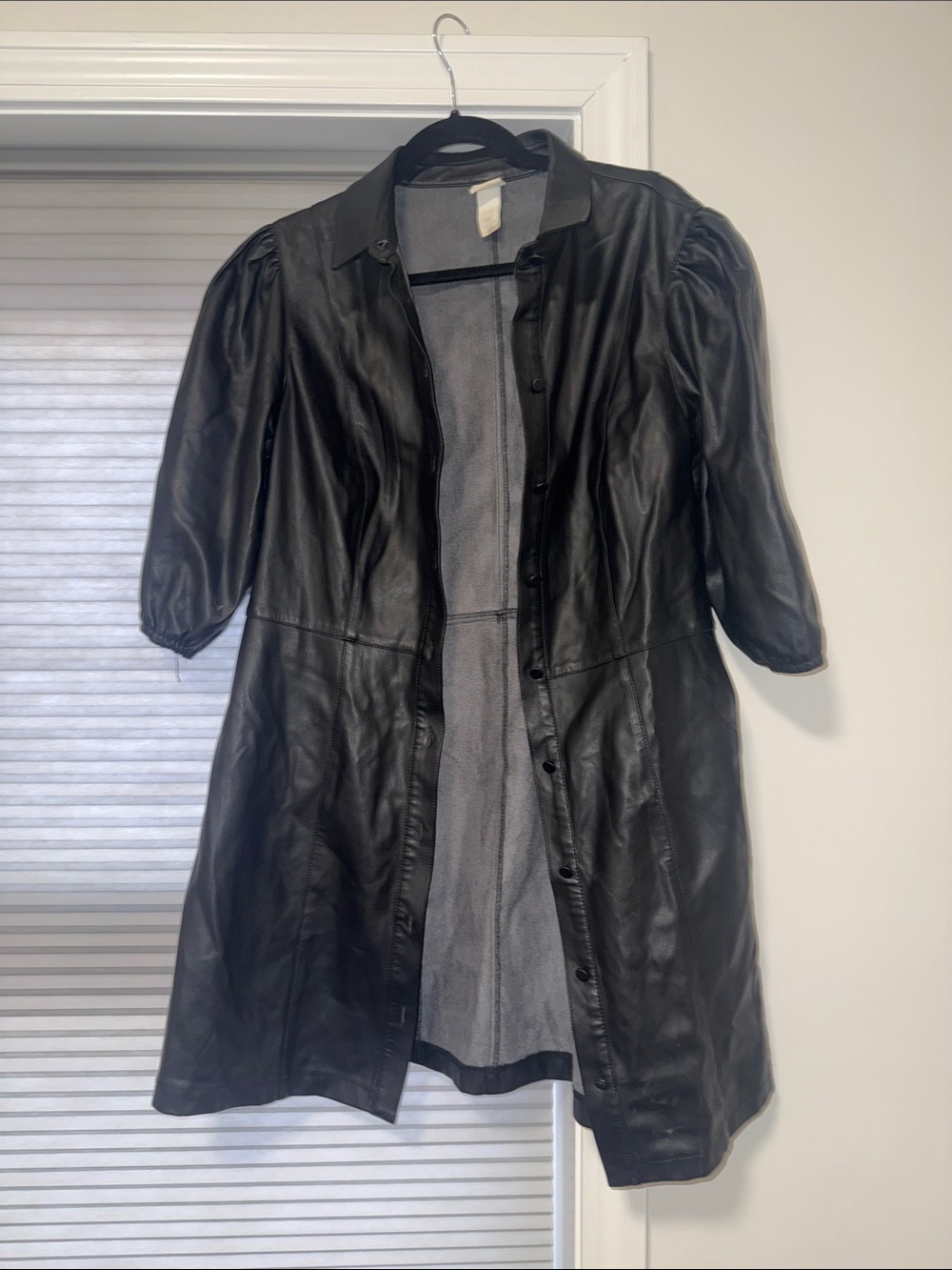 H&M Black Faux Leather Button-Front Coat Dress